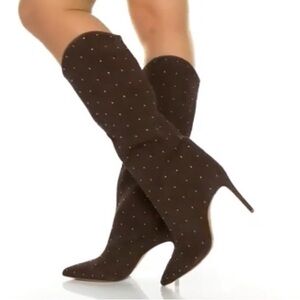 SCHUTZ Dark Brown Studded Heeled Boots